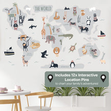 Interactive World Map Wall  - Neutral & Bright
