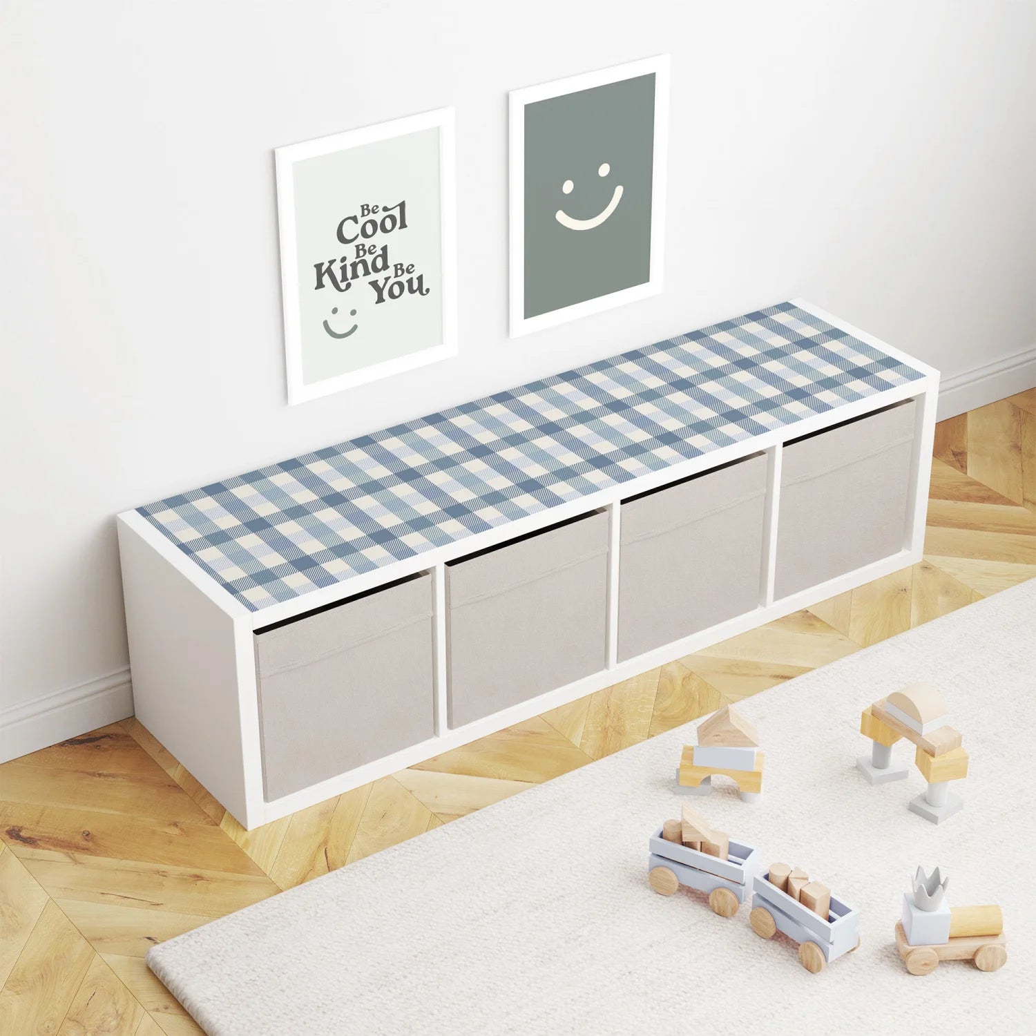 Kallax Shelf Gingham Blue Decal - Furniture Decals - Kallax