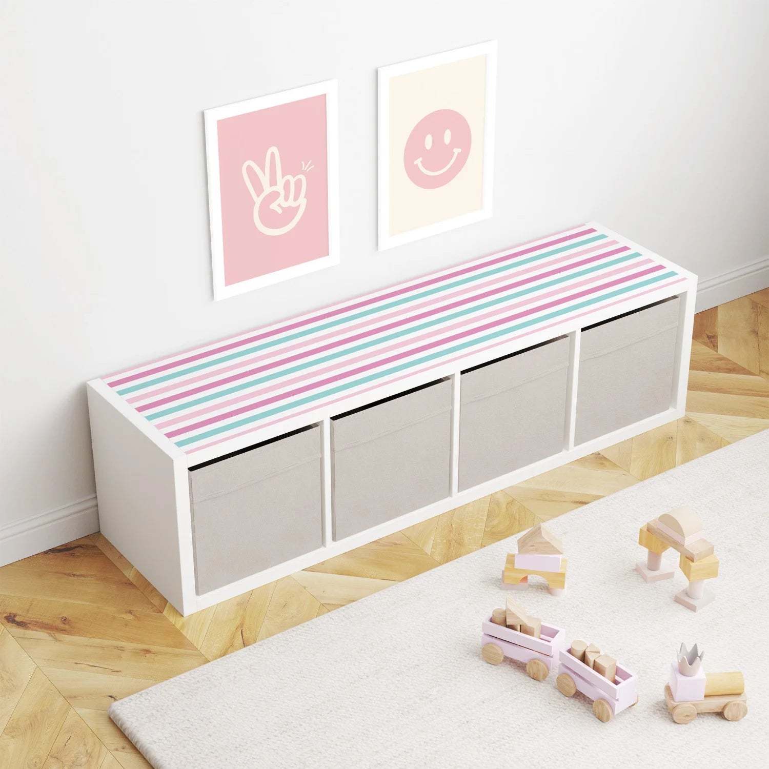 Kallax Shelf Stripes Pink Decal - Furniture Decals - Kallax