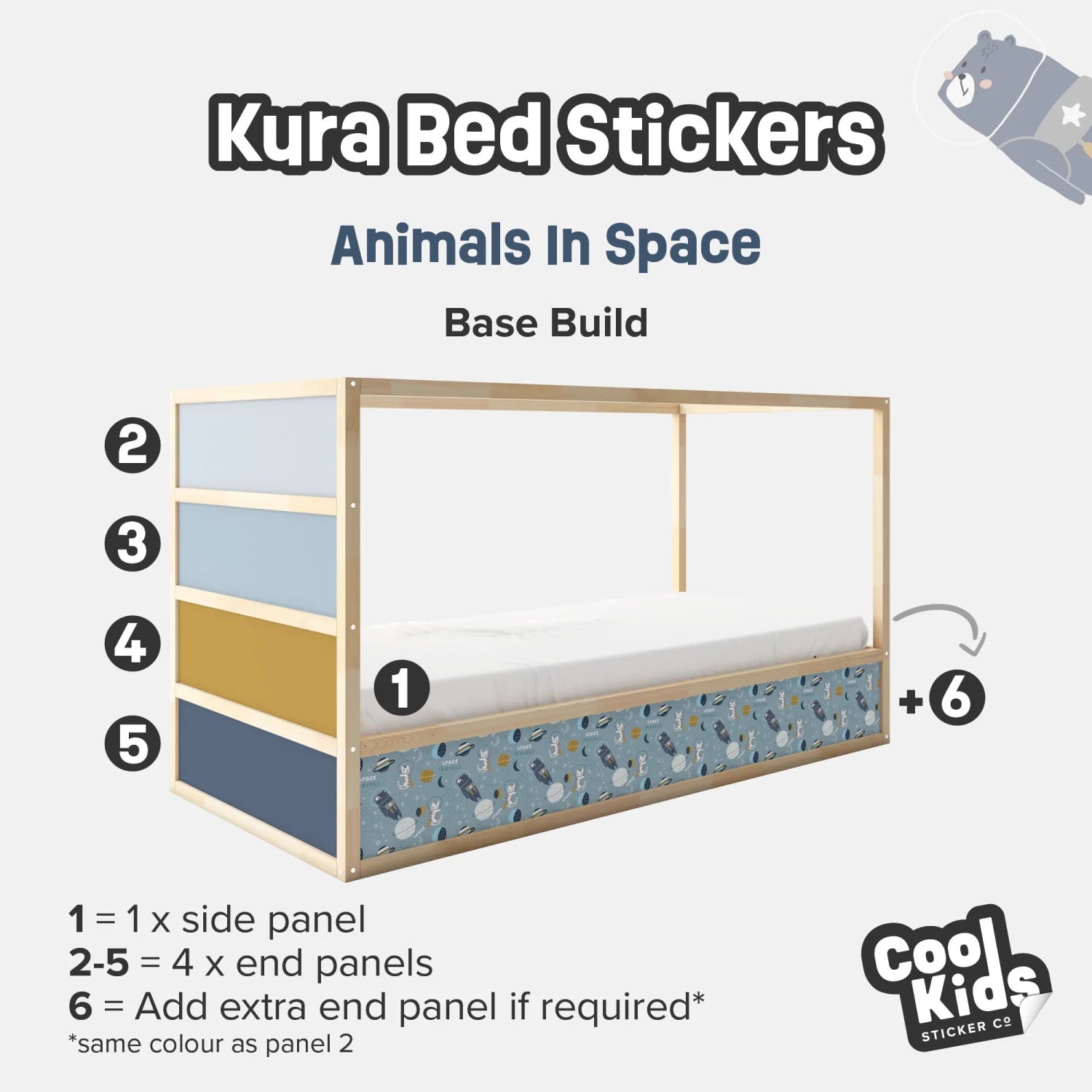 Kura Bed Animals In Space Decals - Furniture Decals - Kura