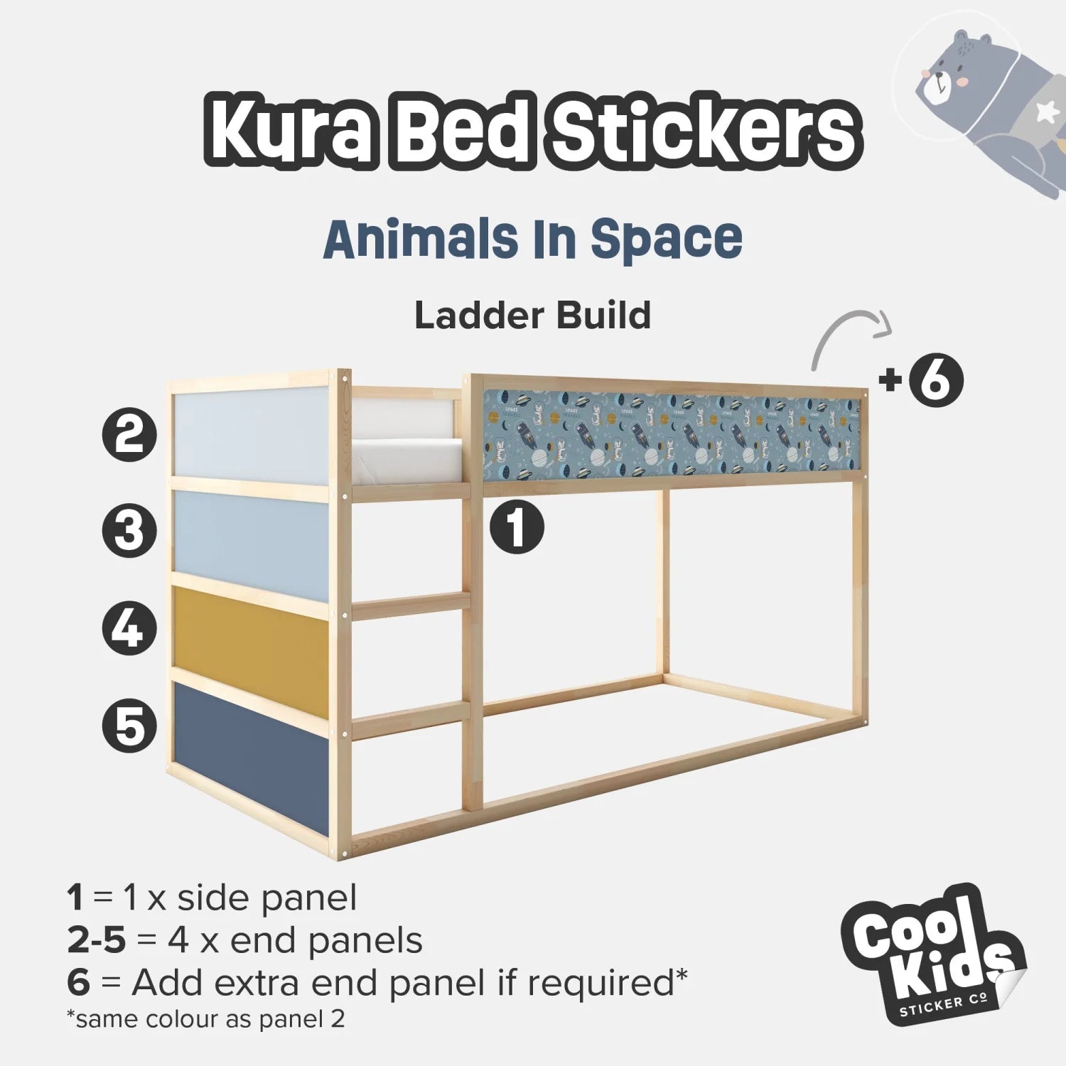 Kura Bed Animals In Space Decals - Furniture Decals - Kura