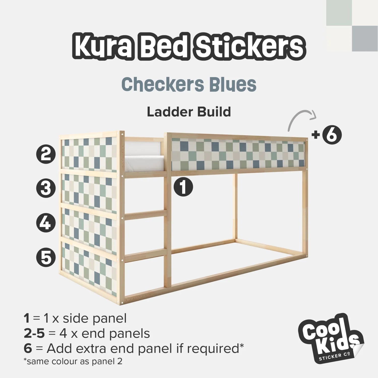 Kura Bed Checkers Blue Decals - Furniture Decals - Kura Bed