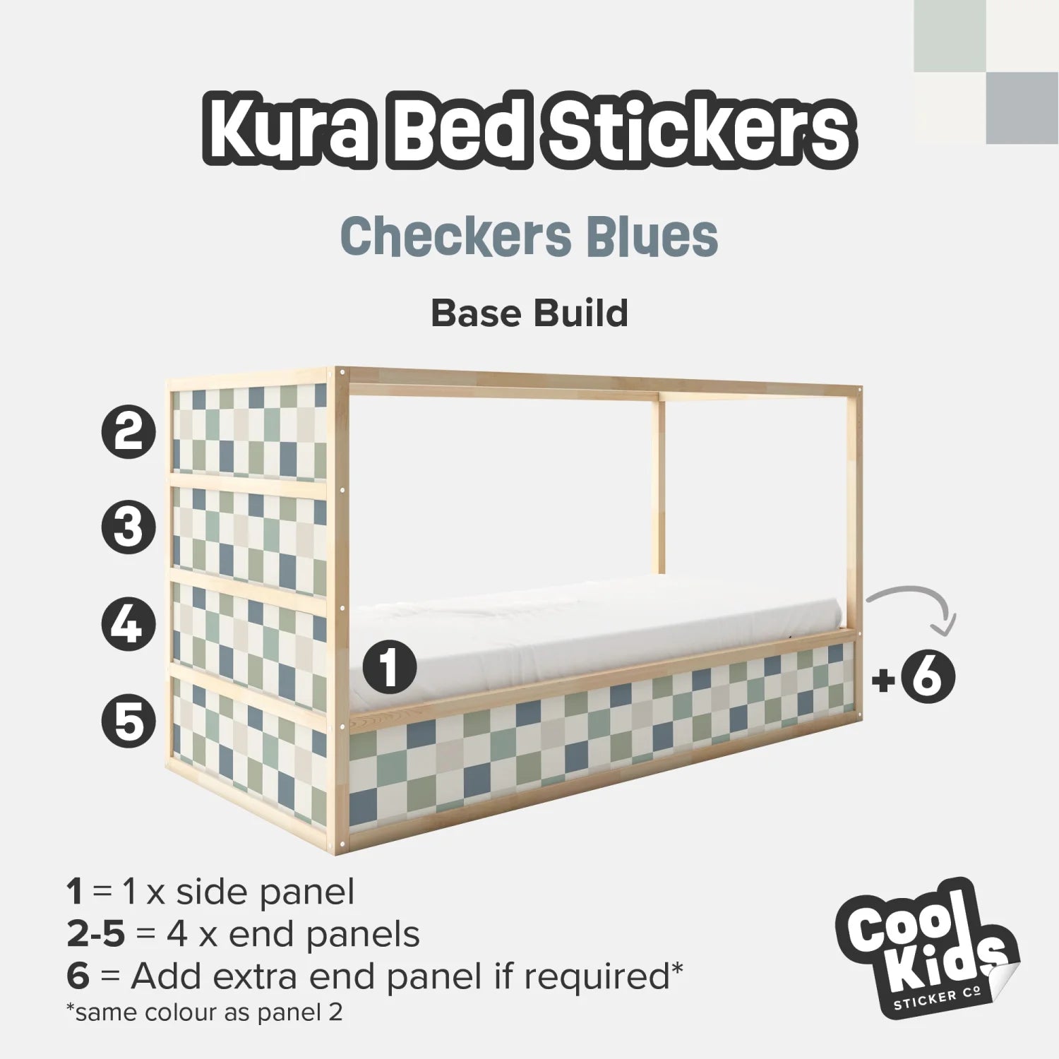 Kura Bed Checkers Blue Decals - Furniture Decals - Kura Bed