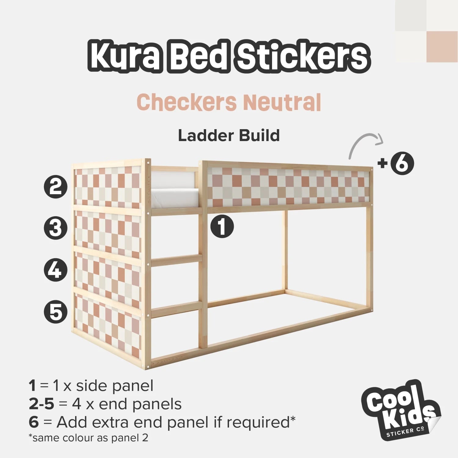 Kura Bed Checkers Neutral Decals - Furniture Decals - Kura