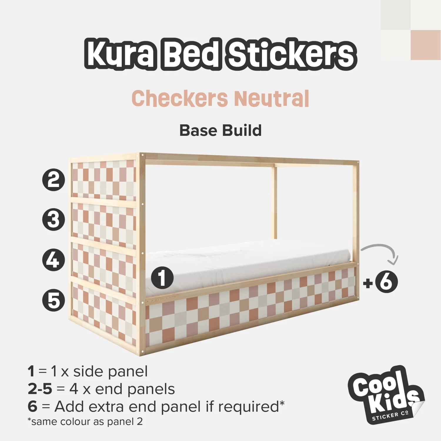 Kura Bed Checkers Neutral Decals - Furniture Decals - Kura