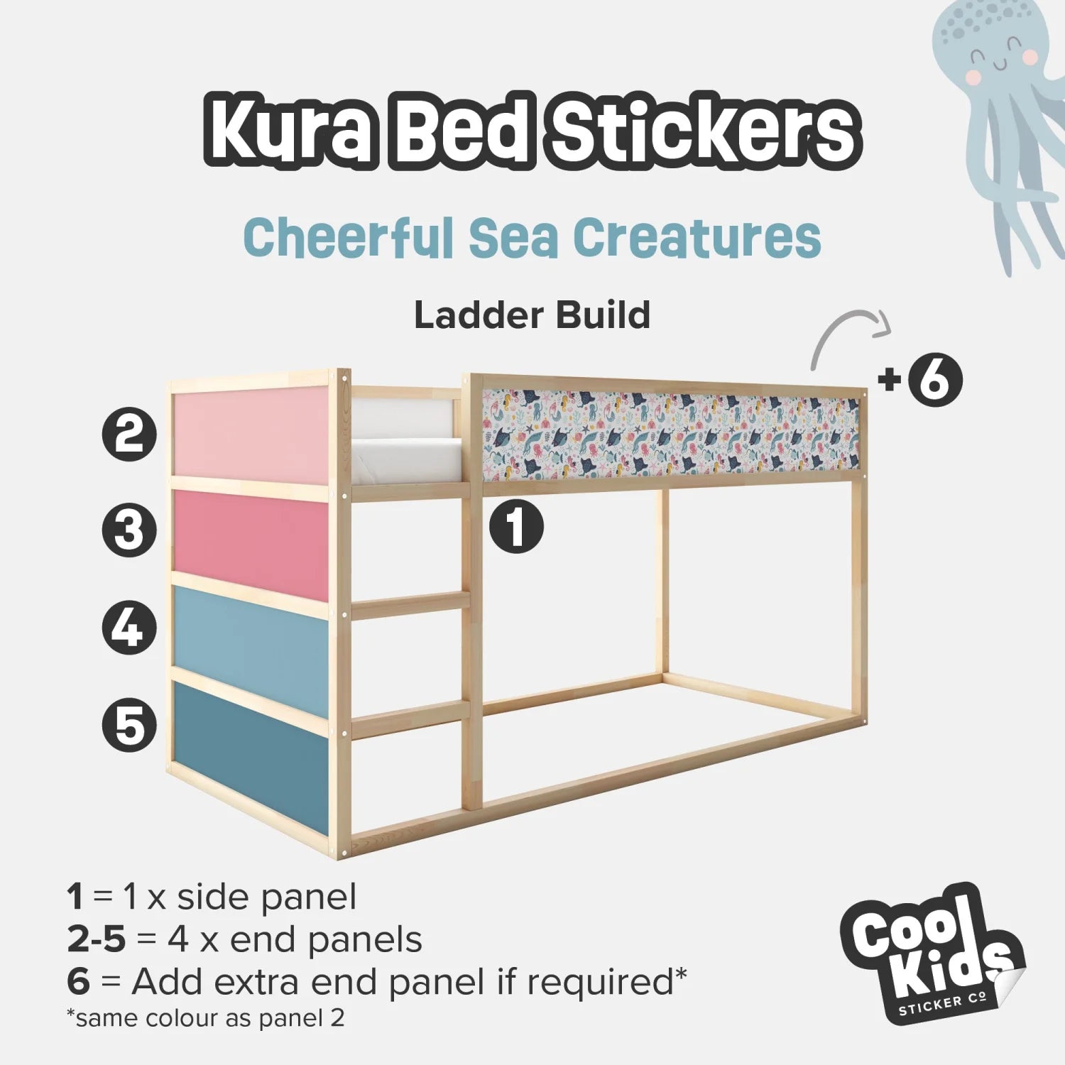 Kura Bed Cheerful Sea Creatures Decals - Furniture Decals