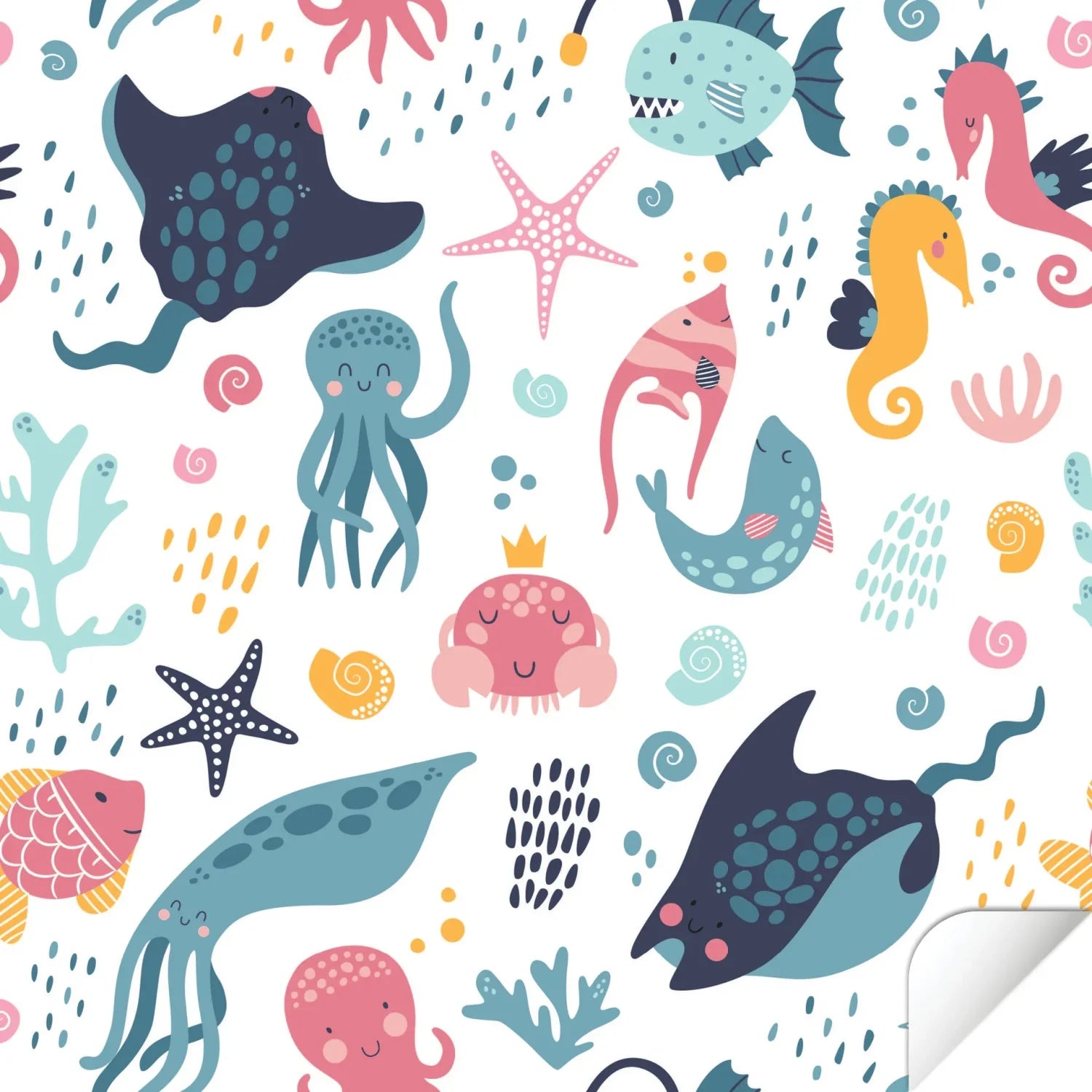 Kura Bed Cheerful Sea Creatures Decals - Furniture Decals