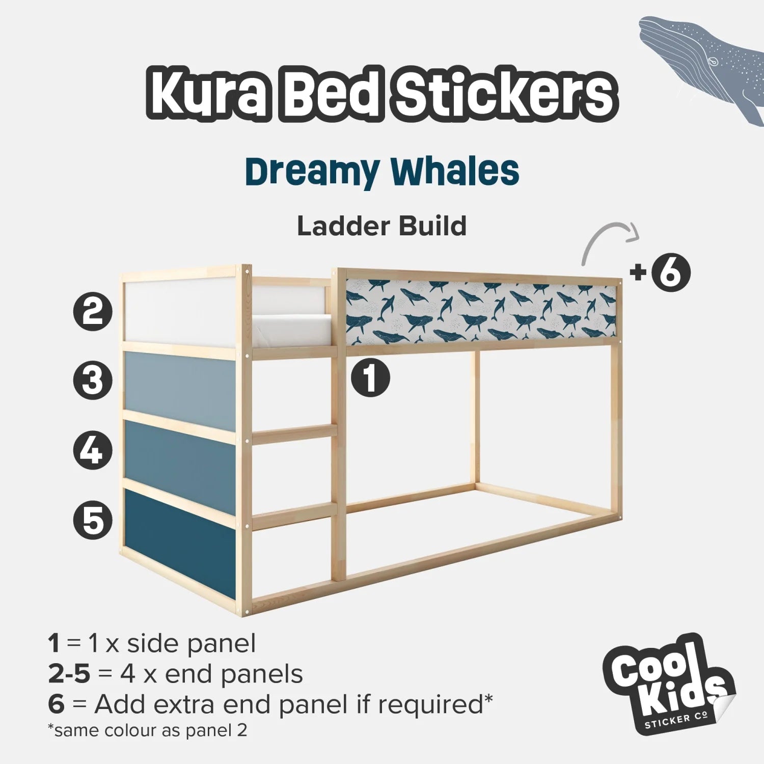 Kura Bed Dreamy Whales Decals - Furniture Decals - Kura Bed