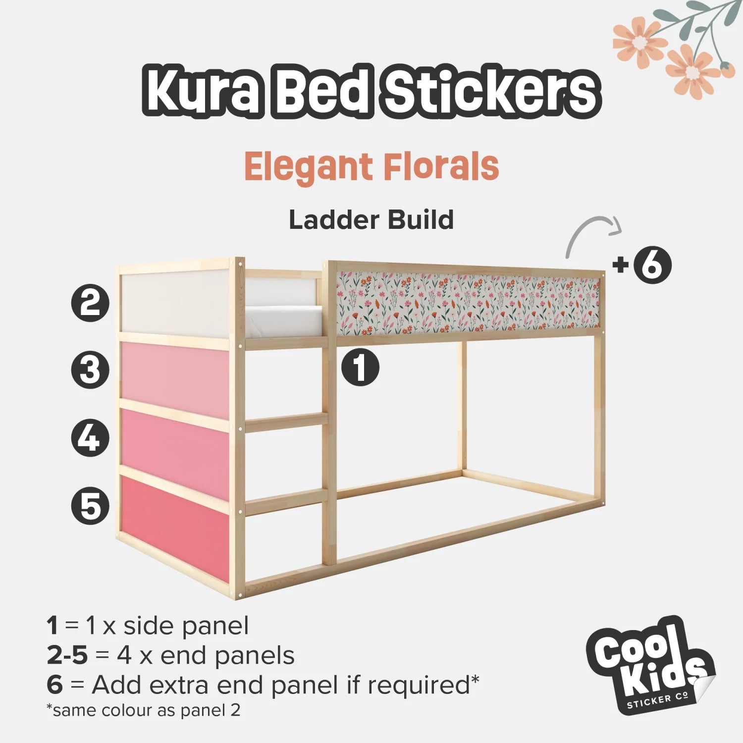 Kura Bed Elegant Florals Decals - Furniture Decals - Kura