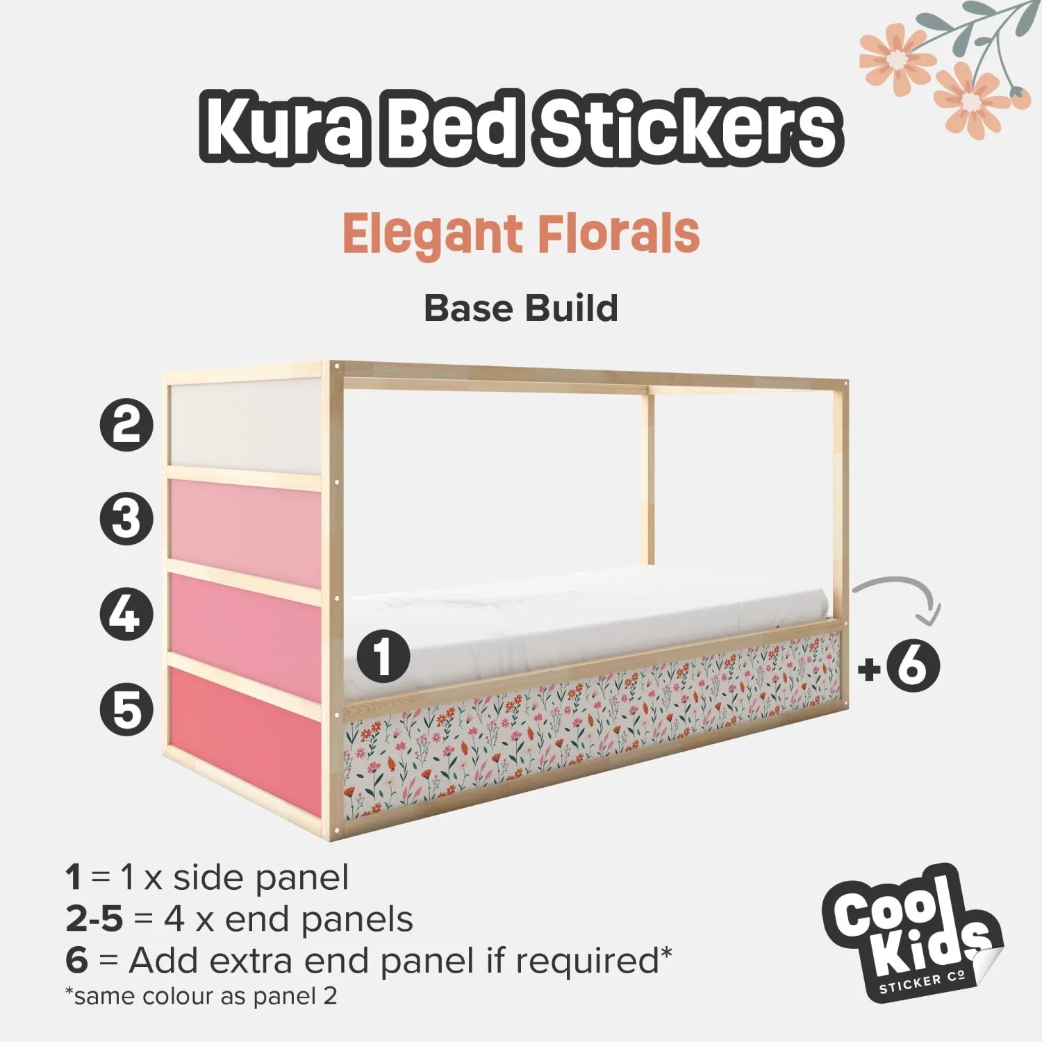 Kura Bed Elegant Florals Decals - Furniture Decals - Kura