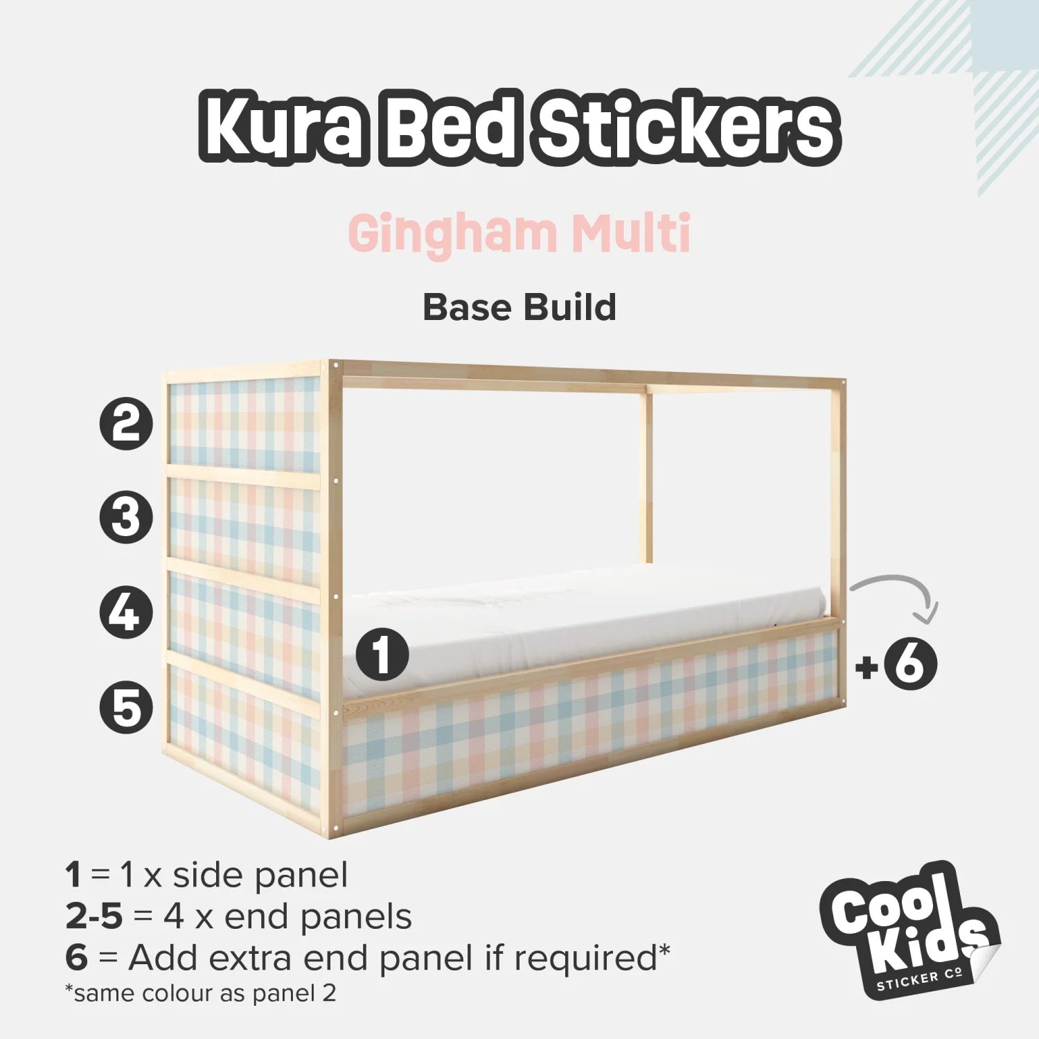 Kura Bed Gingham Multi Decals - Furniture Decals - Kura Bed