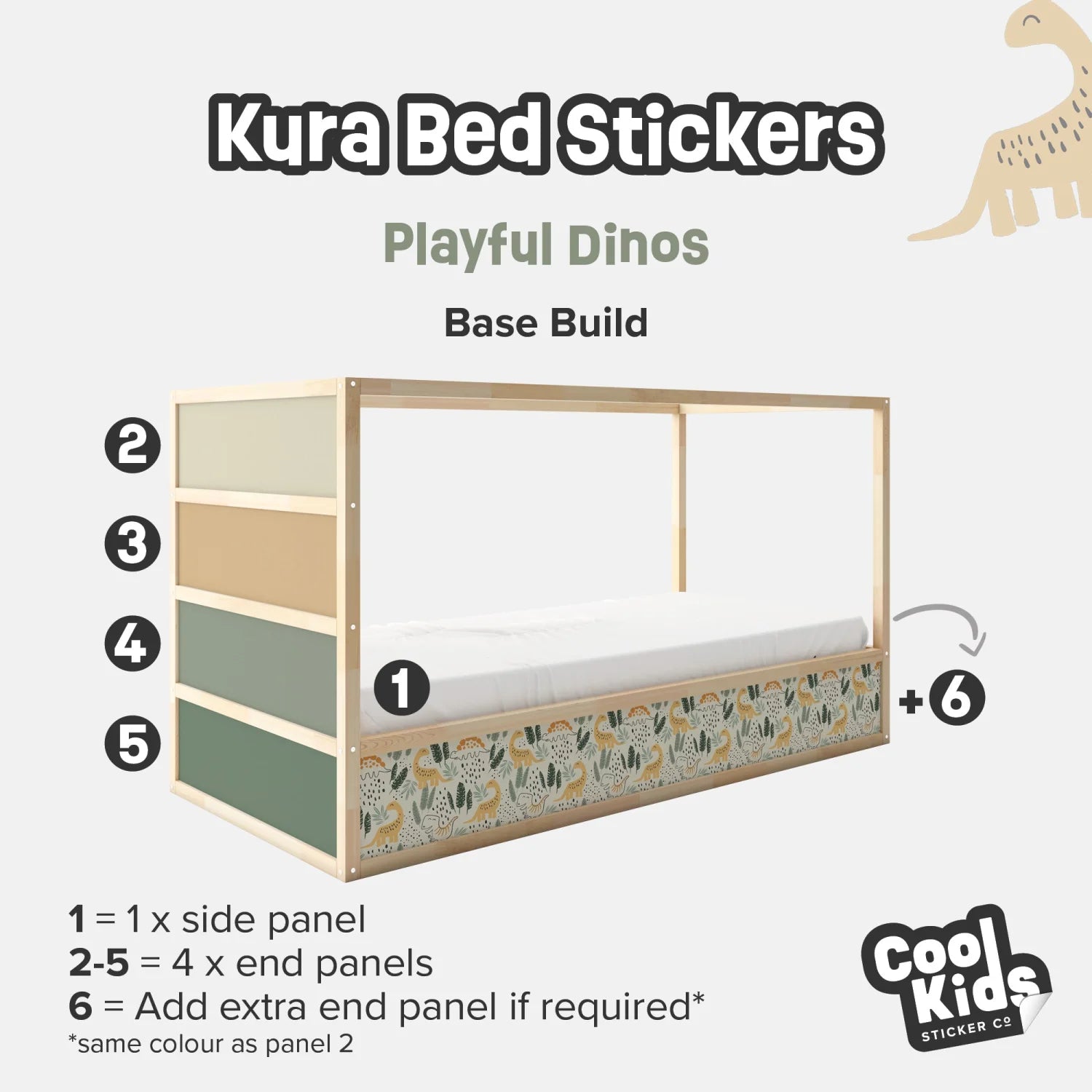 Kura Bed Playful Dinos Decals - Furniture Decals - Kura Bed