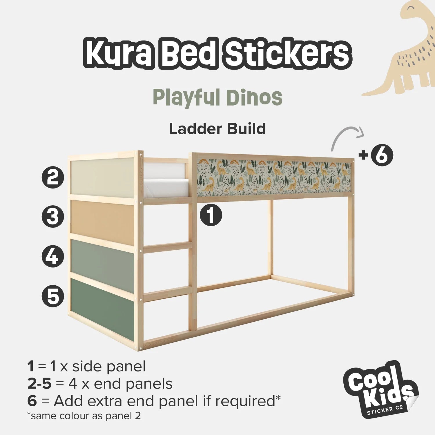 Kura Bed Playful Dinos Decals - Furniture Decals - Kura Bed