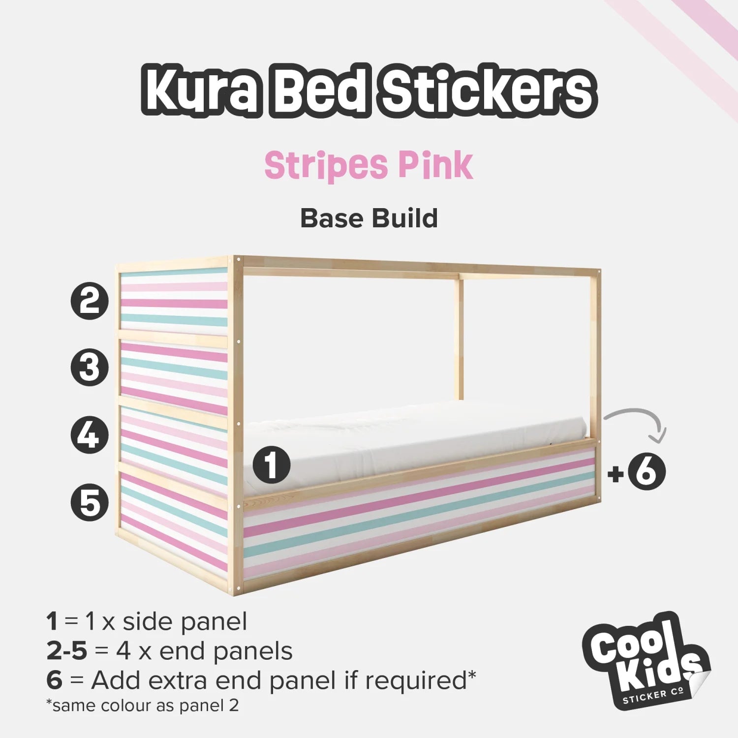 Kura Bed Stripes Pink Decals - Furniture Decals - Kura Bed