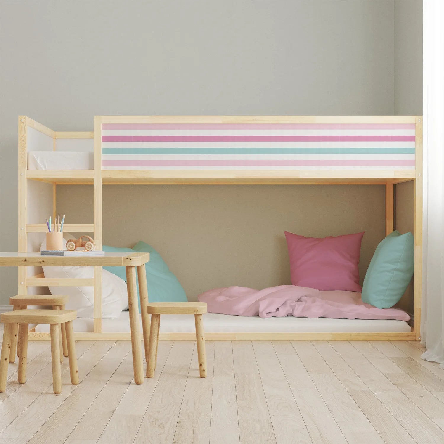 Kura Bed Stripes Pink Decals - Furniture Decals - Kura Bed