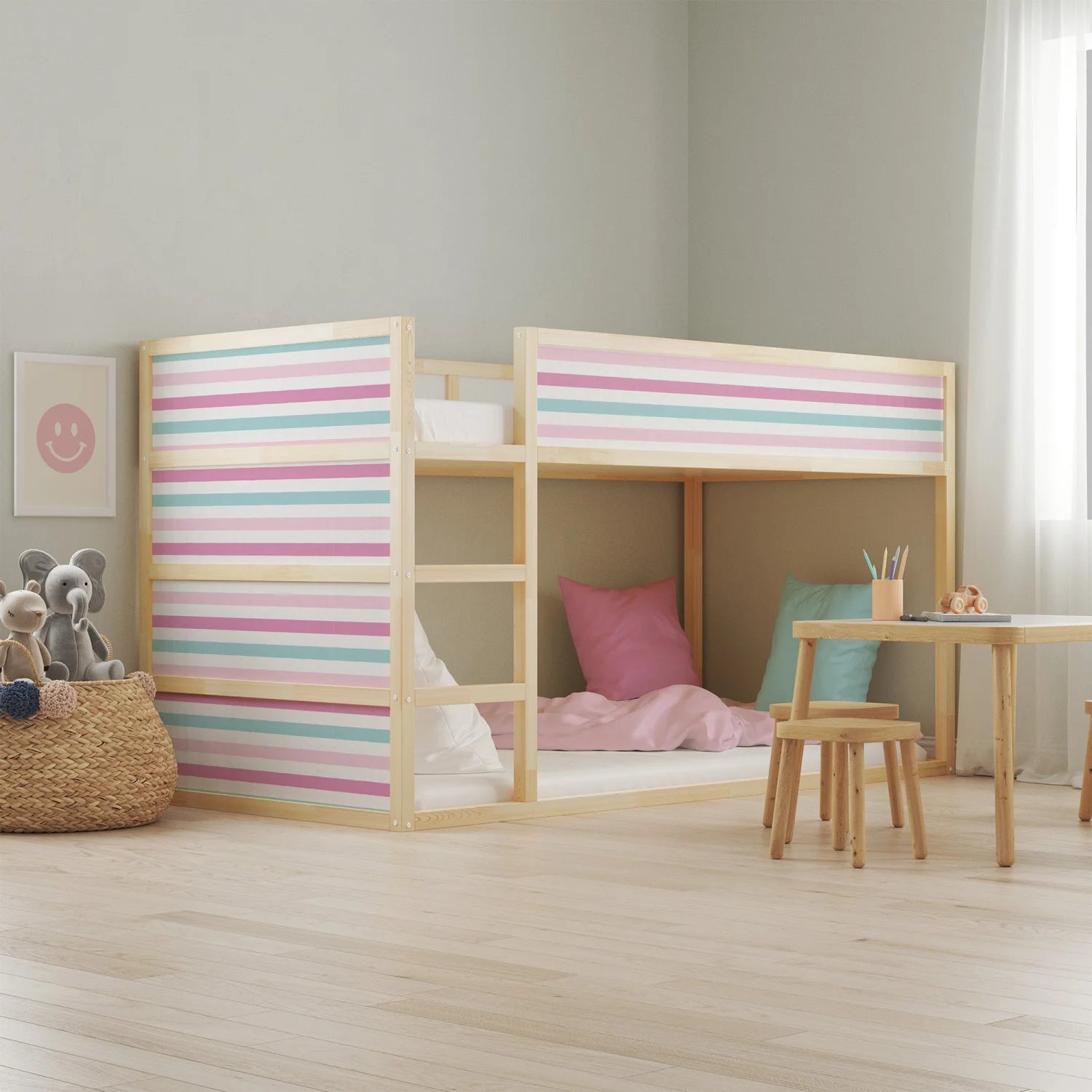 Kura Bed Stripes Pink Decals - Furniture Decals - Kura Bed