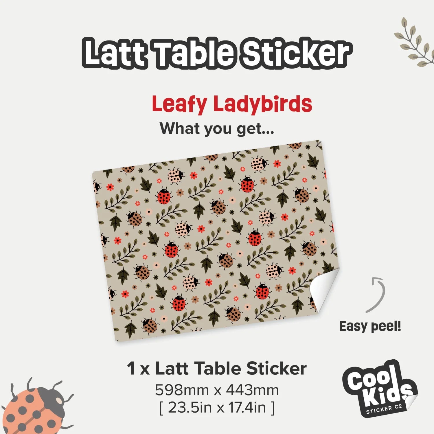 Latt Table Leafy Ladybirds Decal - Furniture Decals - Latt