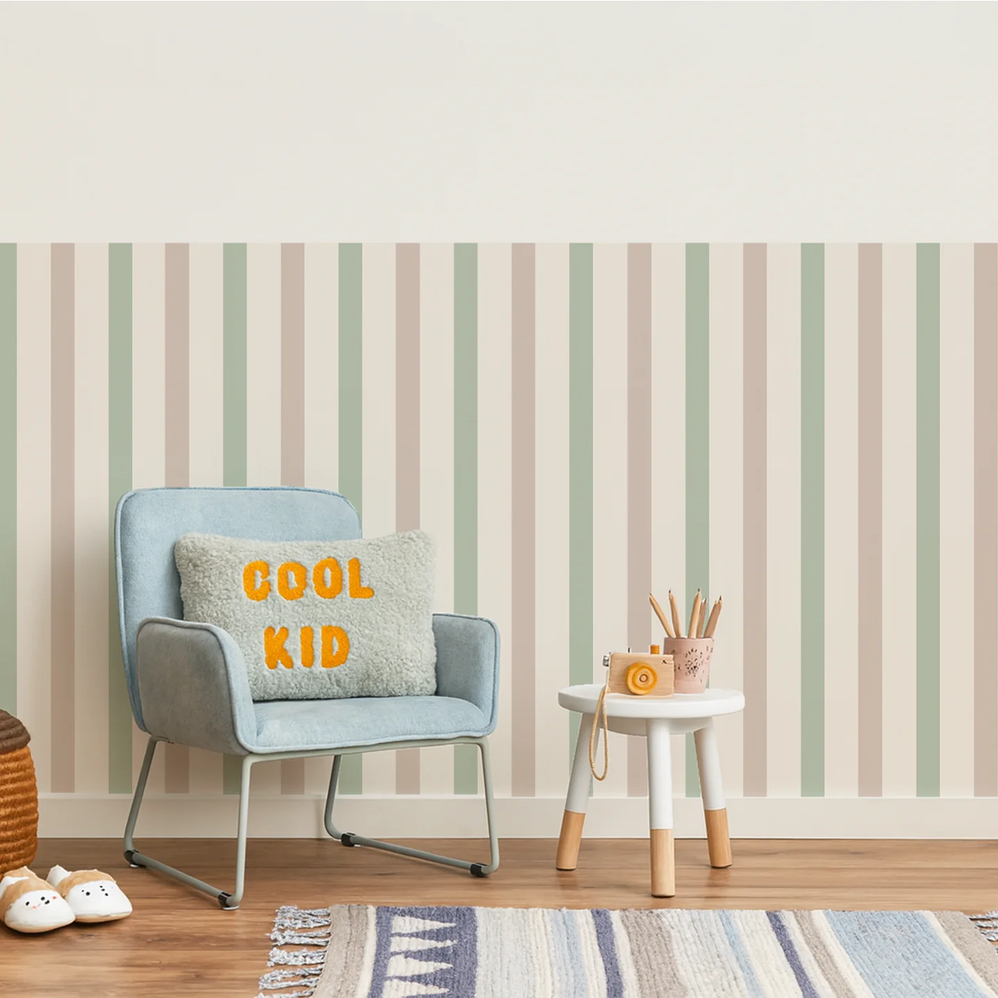 Mixed Stripes Wall Panels - Neutral & Sage - DW11.