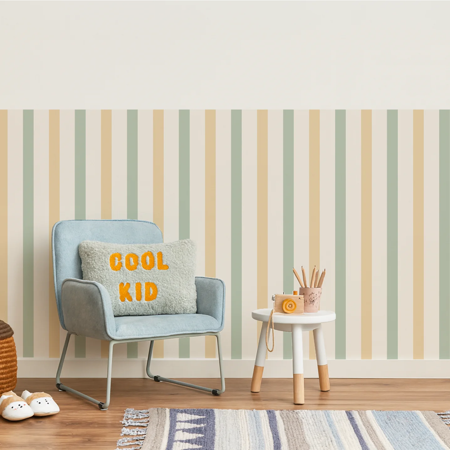 Mixed Stripes Wall Panels - Sage & Butter - DW11.