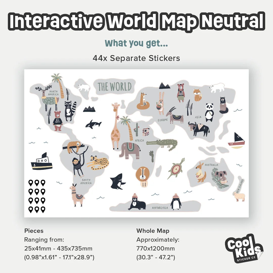 Neutral Interactive World Map Wall Decal - Decals - Maps