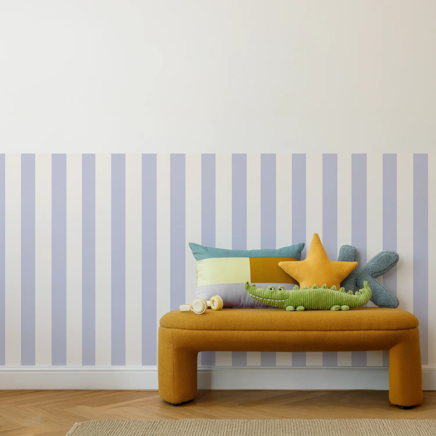 Plain Striped Wall Panels - Milk & Lavender - DW11.