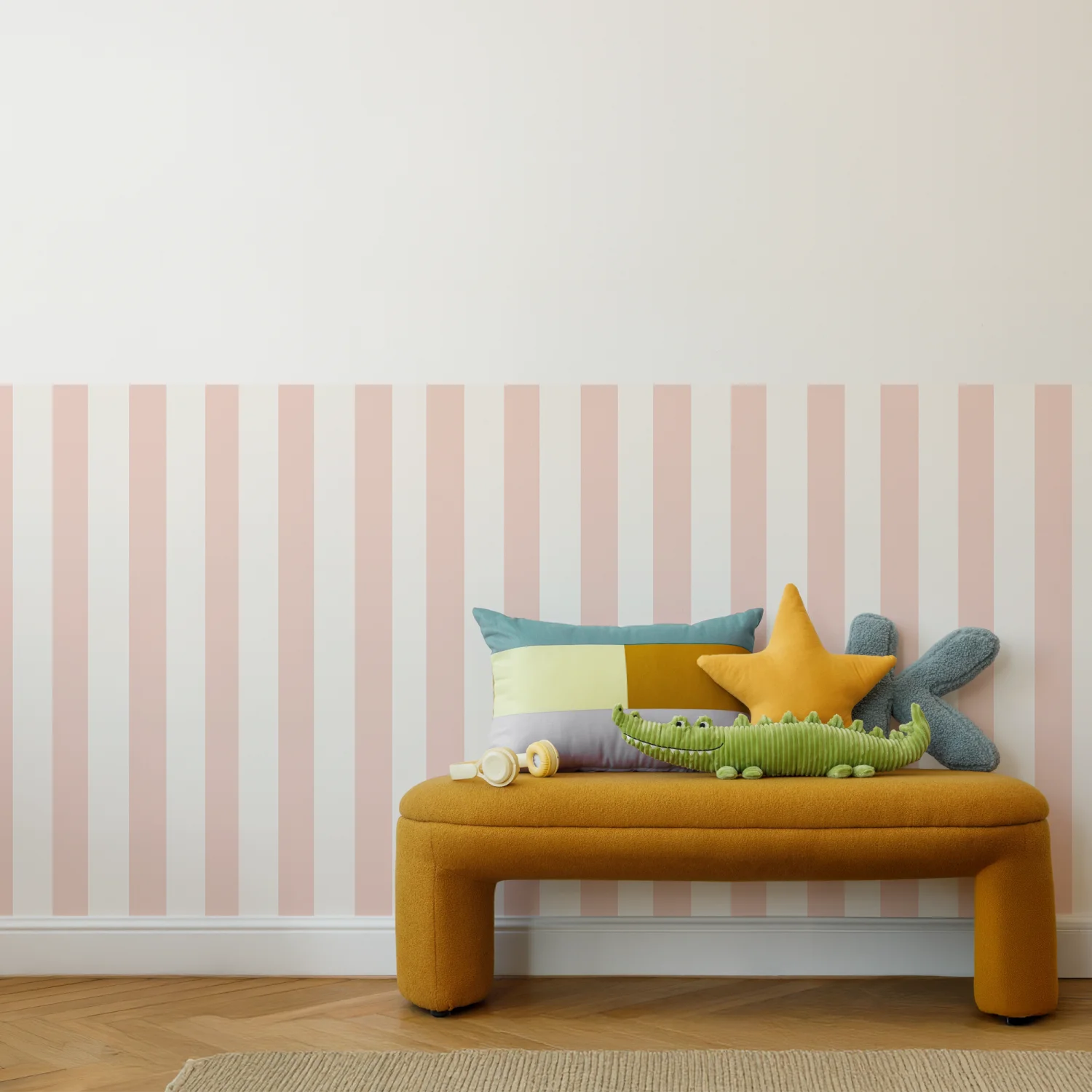 Plain Striped Wall Panels - Milk & Pink - DW11.