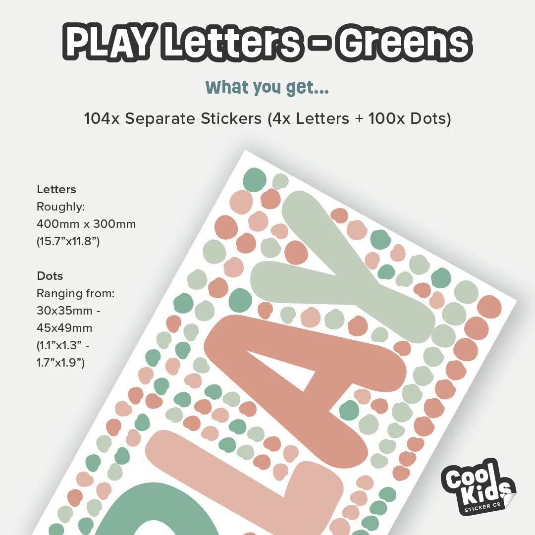 PLAY Letters - Greens - Decals - Alphabet