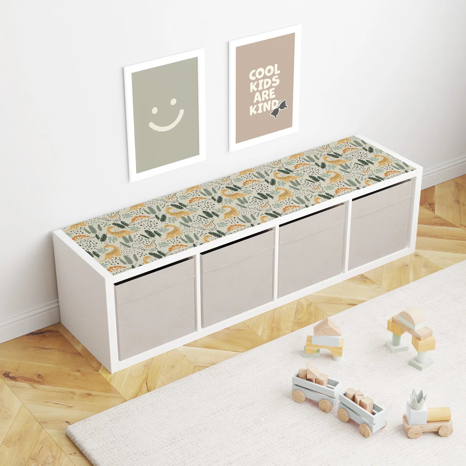 Kallax Shelf Playful Dinos Decal - Furniture Decals