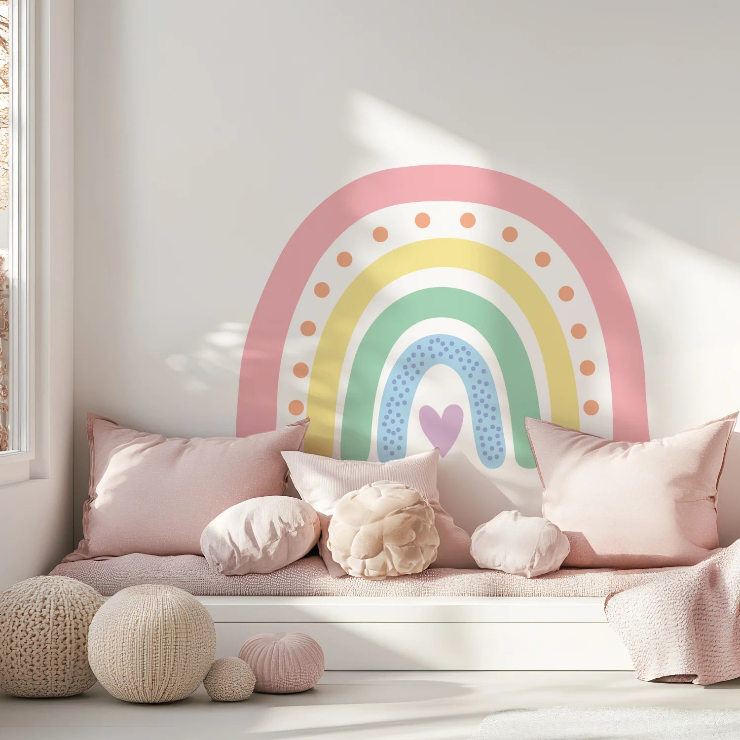 Rainbow Pastel Heart Wall Decal - DW3. Sun Clouds