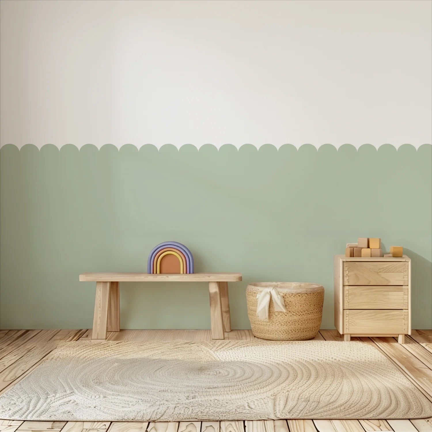 Scalloped Block Wall Panels - Sage - DW11.