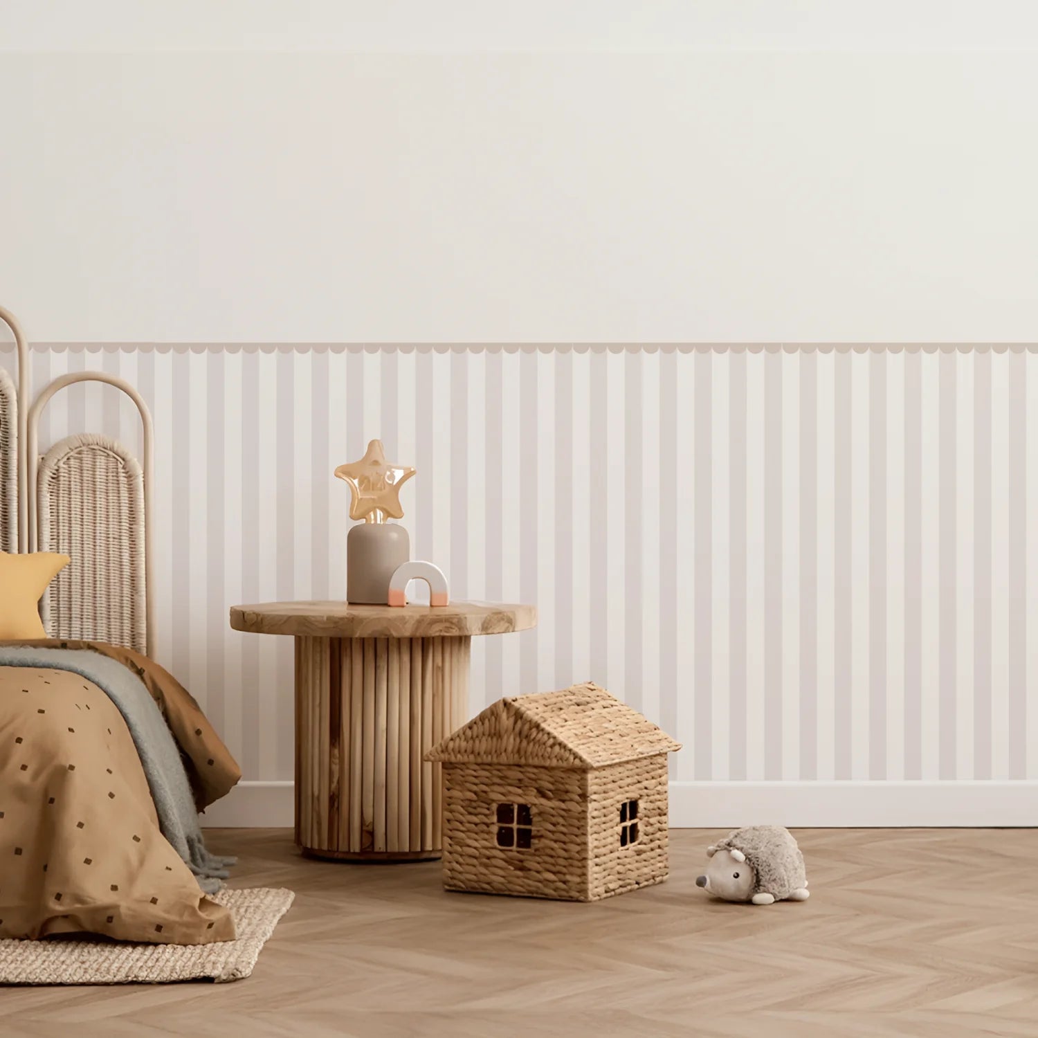 Striped Scalloped Border Panels - Neutral, White &amp; Powder