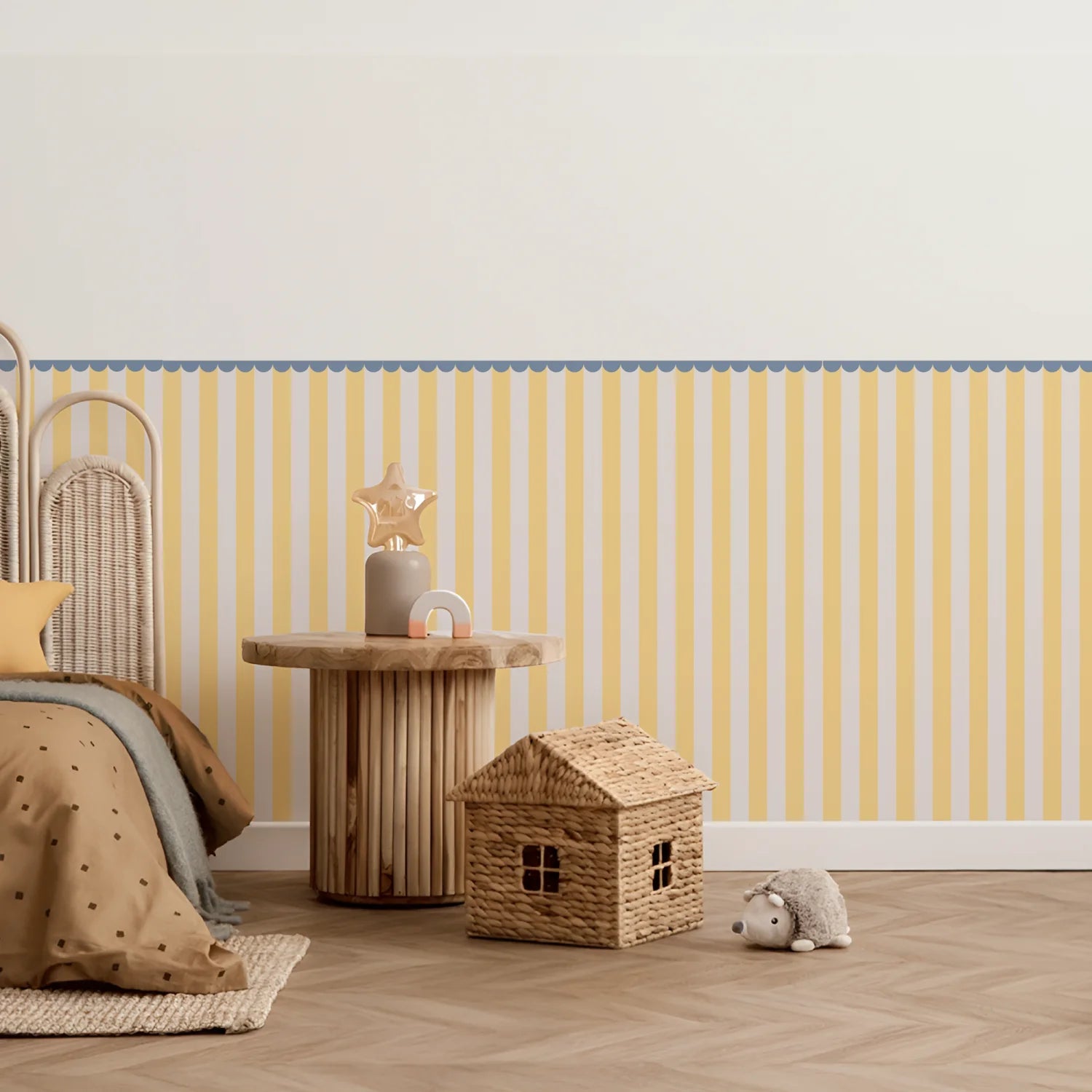 Striped Scalloped Border Panels - Ocean - Yellow &amp; Powder