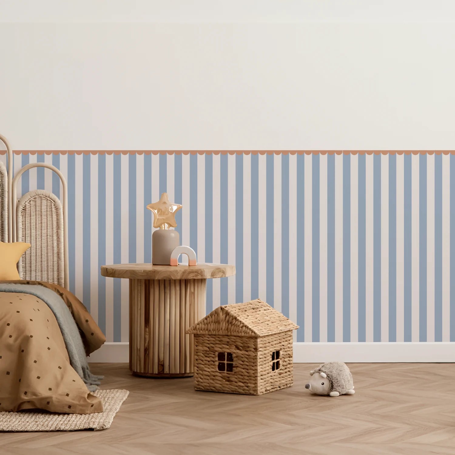Striped Scalloped Border Panels - Peach, Blue &amp; Powder