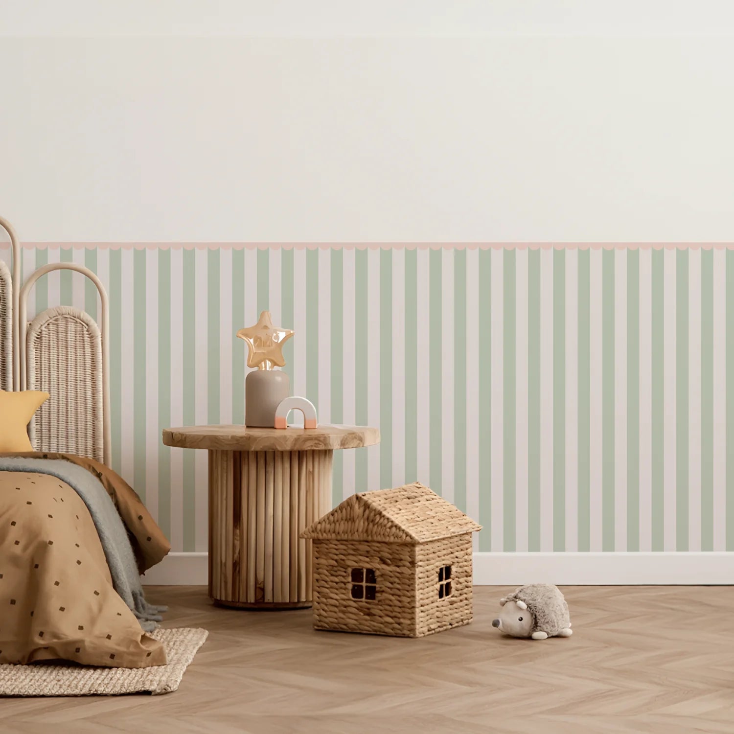 Striped Scalloped Border Panels - PInk, Sage &amp; Powder