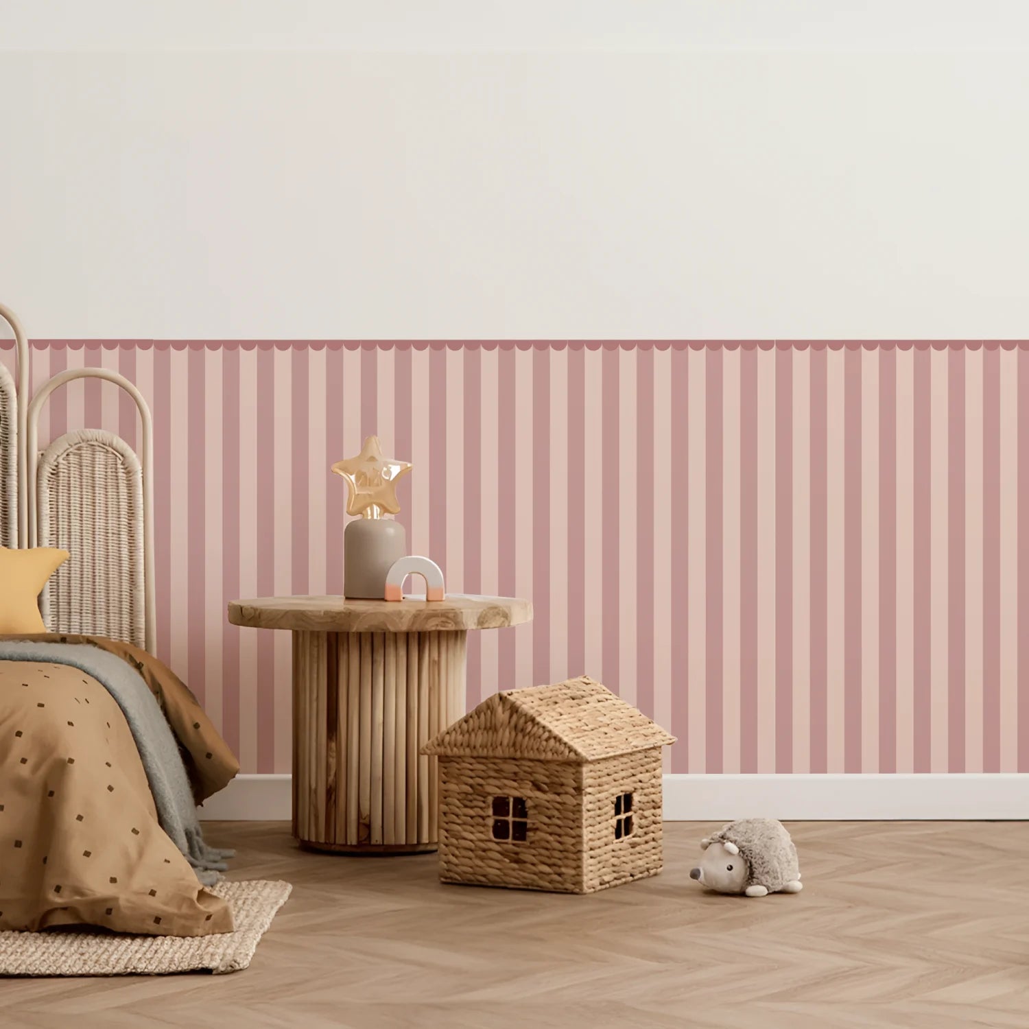 Striped Scalloped Border Panels - Pomegranate, Blush &amp; Pink