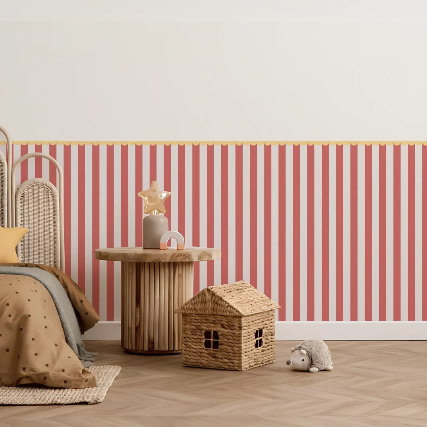 Striped Scalloped Border Panels - Yellow, Red &amp; Powder