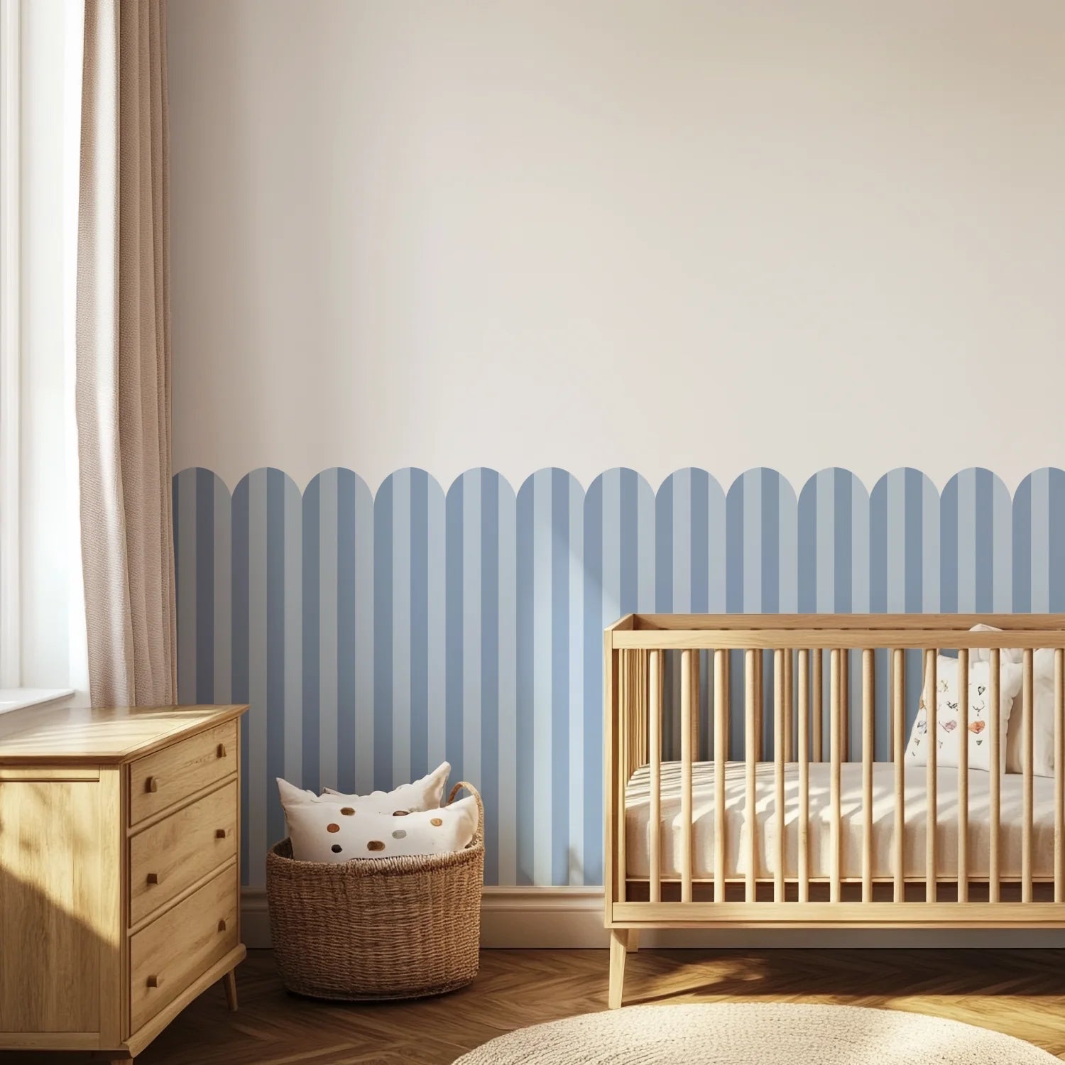 Striped Scalloped Wall Panels - Blue & Sky - DW11.