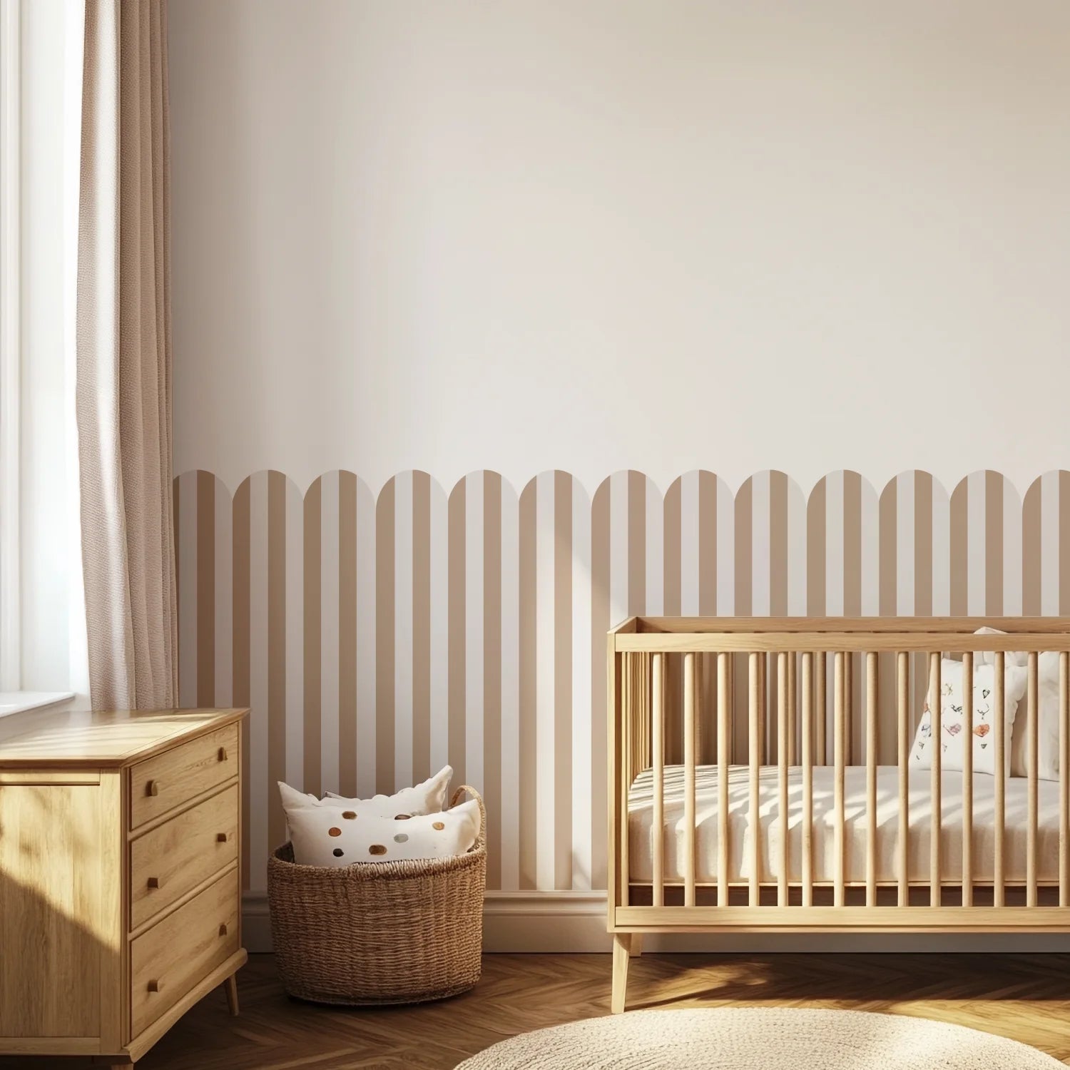 Striped Scalloped Wall Panels - Tan & Powder - DW11.
