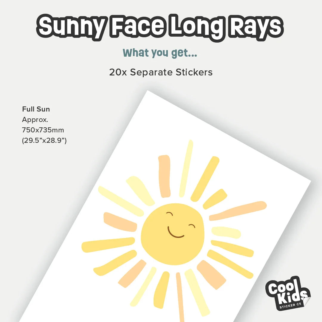 Sunny Face Long Ray Wall Decal - Decals - Rainbow Sun Clouds