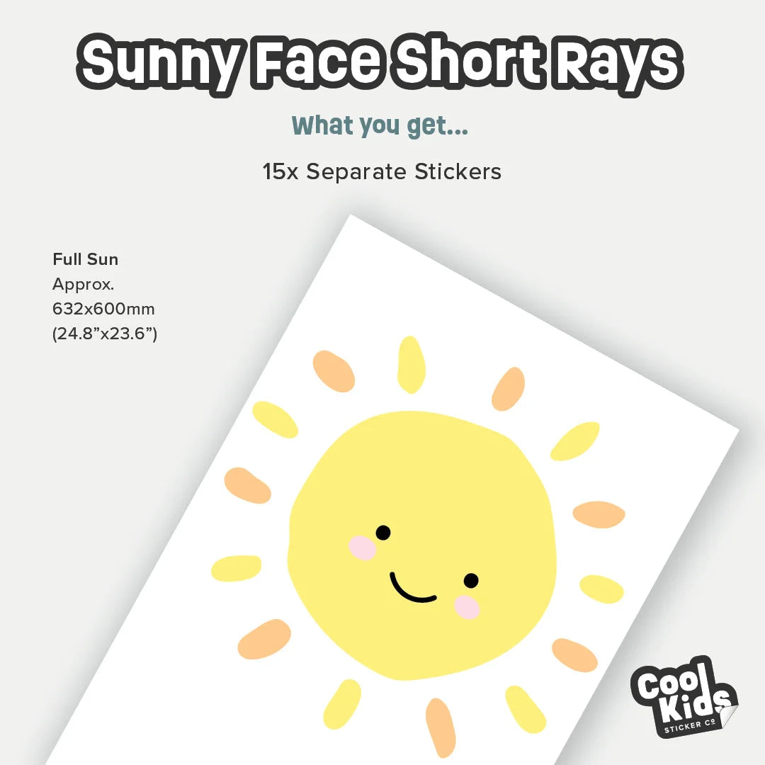 Sunny Face Short Ray Wall Decal - Decals - Rainbow Sun