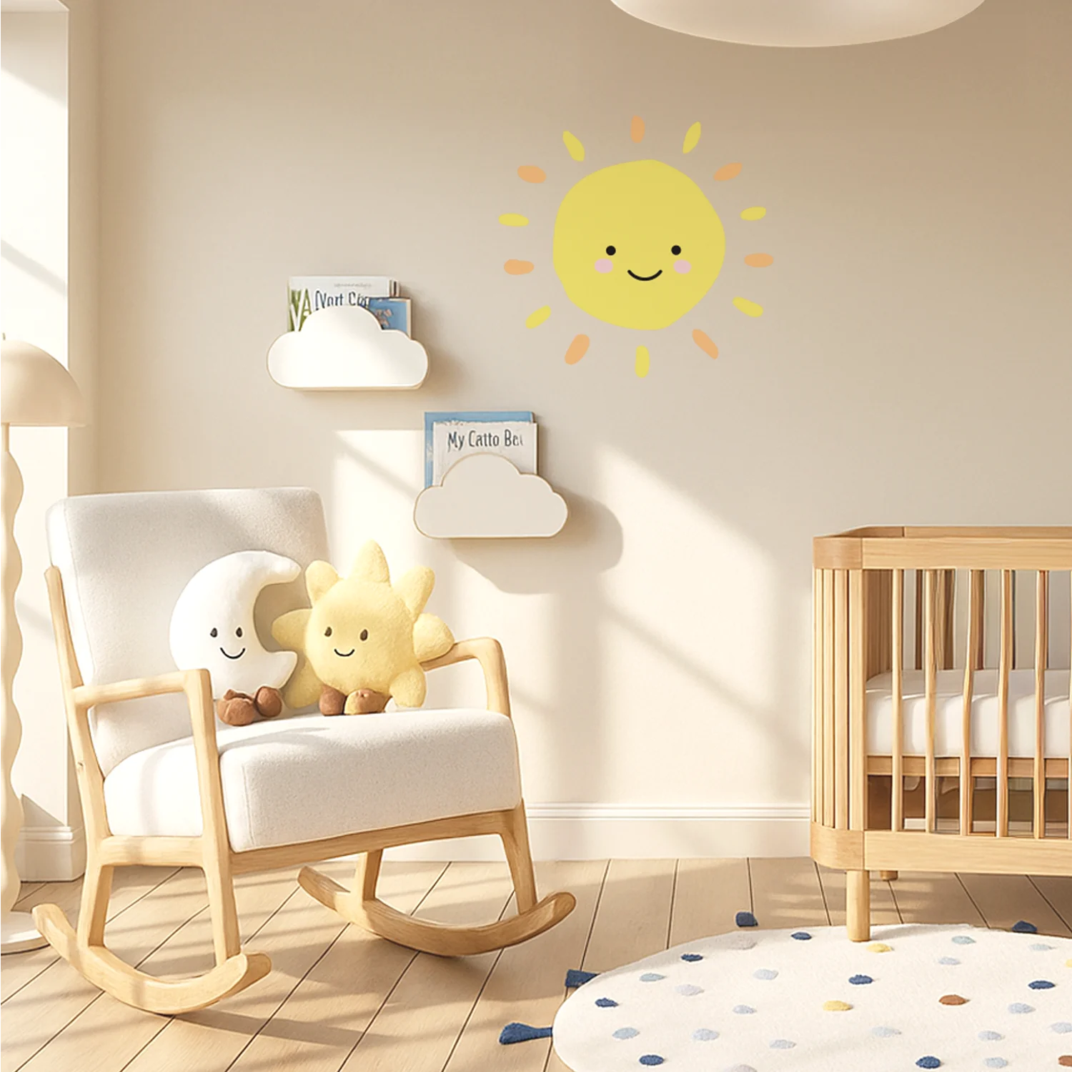 Sunny Face Short Ray Wall Decal - DW3. Rainbow Sun Clouds