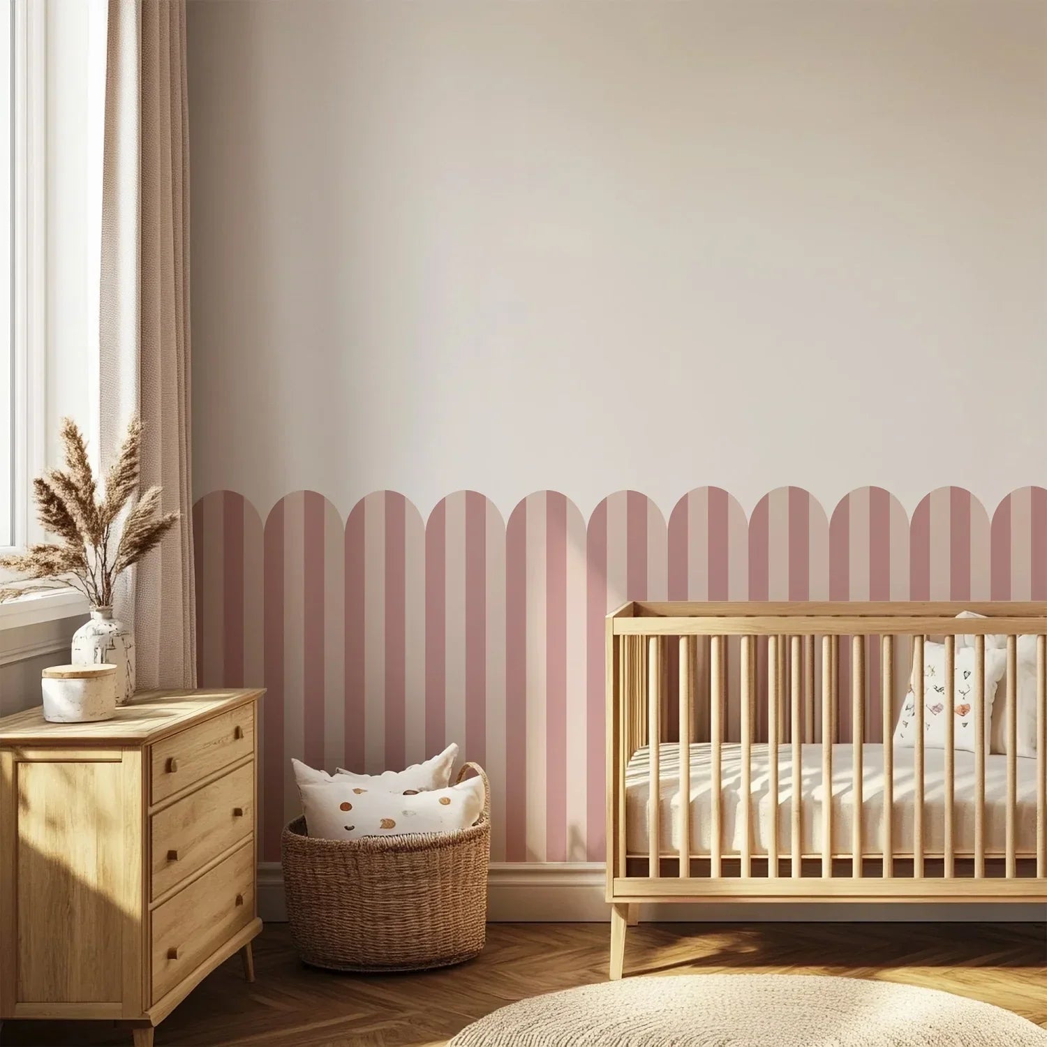 Thin Scallop Striped - Wall Panels - Rosy Stripes - DW11.