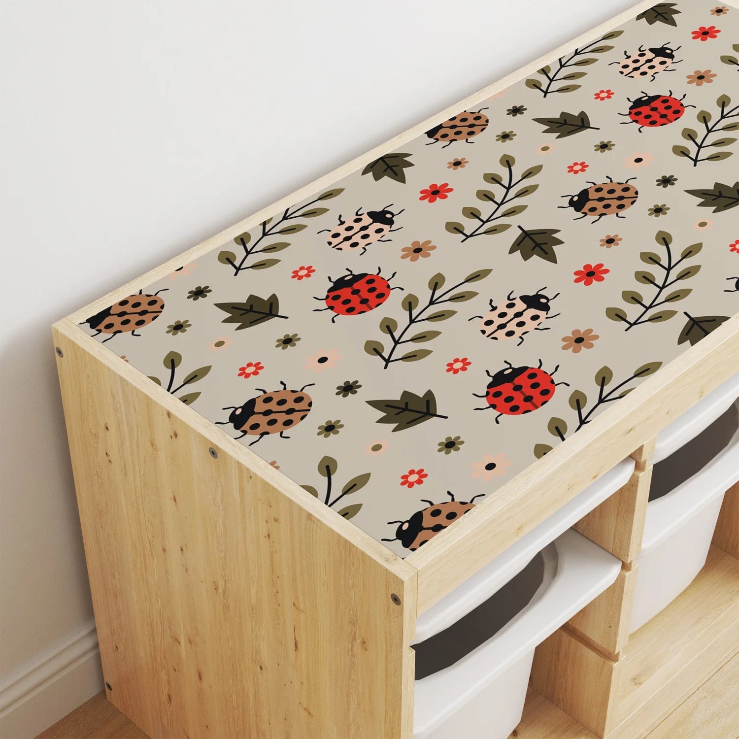 Trofast Top Leafy Ladybirds Decal - Furniture Decals