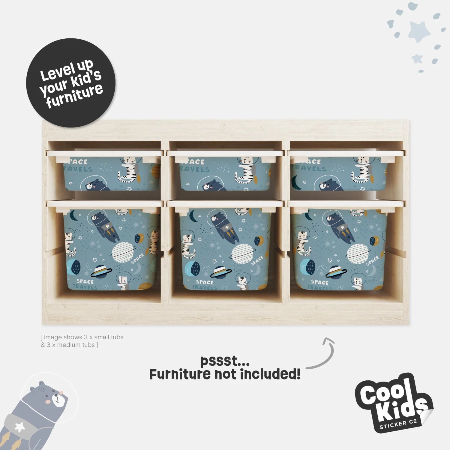 Trofast Tub Animals In Space Decals - Furniture Decals