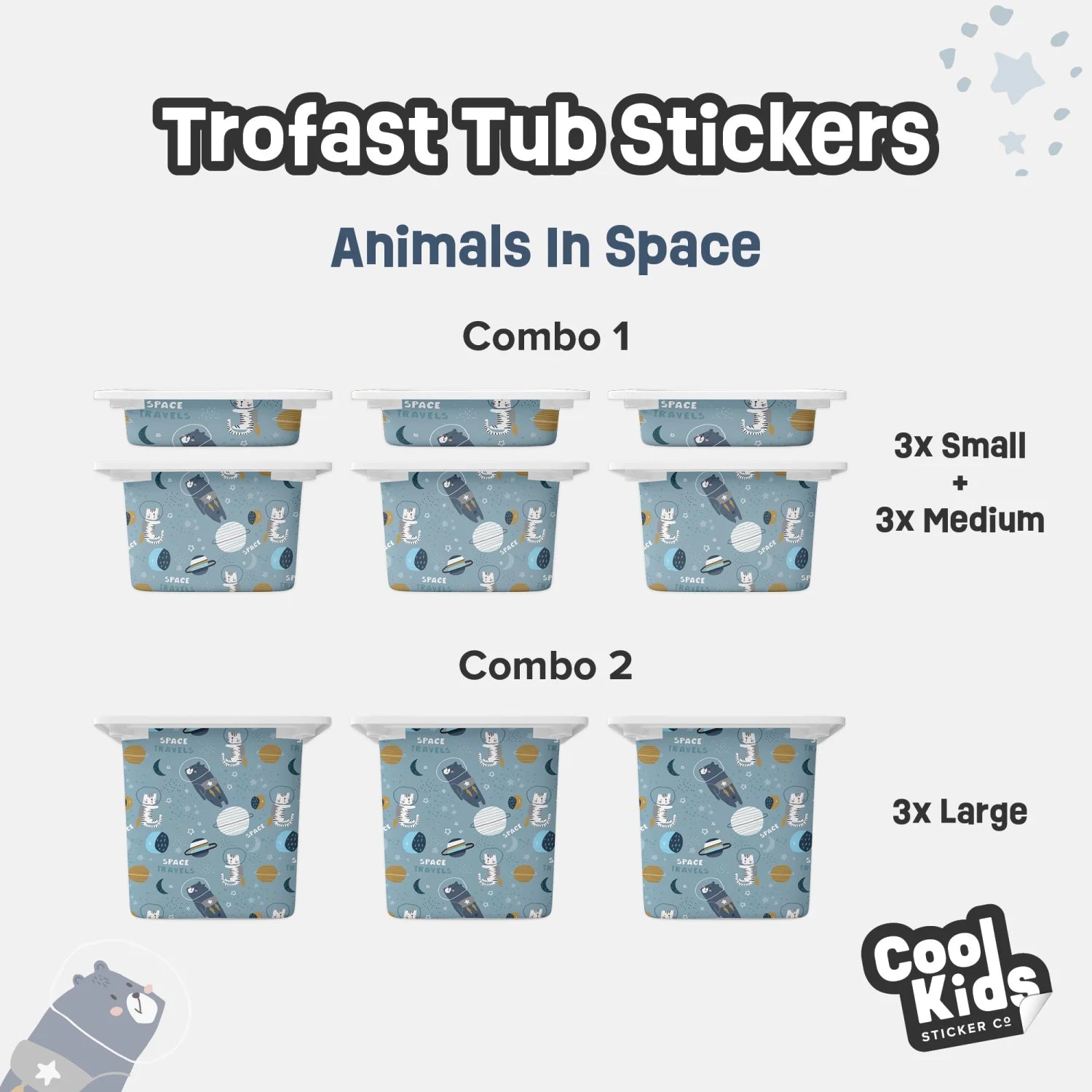 Trofast Tub Animals In Space Decals - Furniture Decals