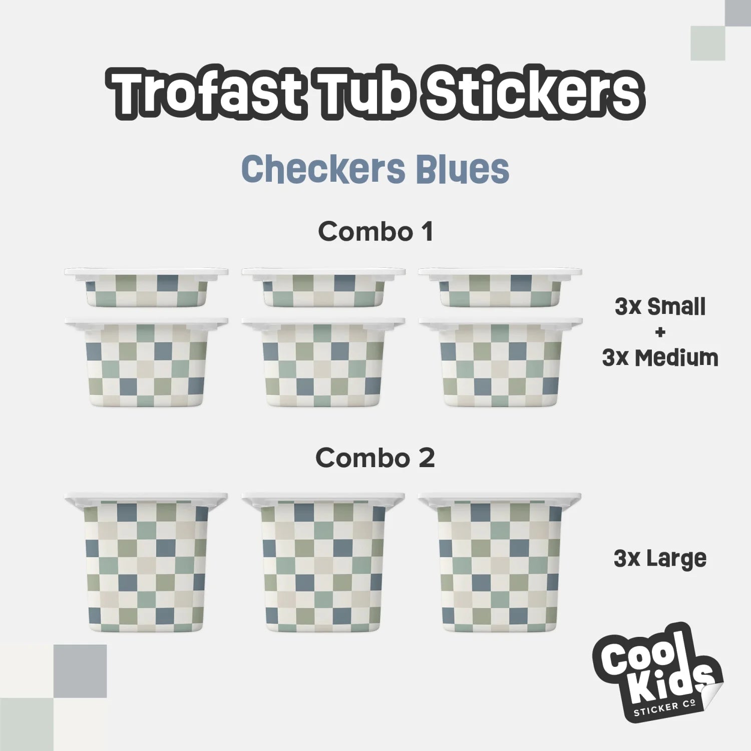 Trofast Tub Checkers Blue Decals - Furniture Decals