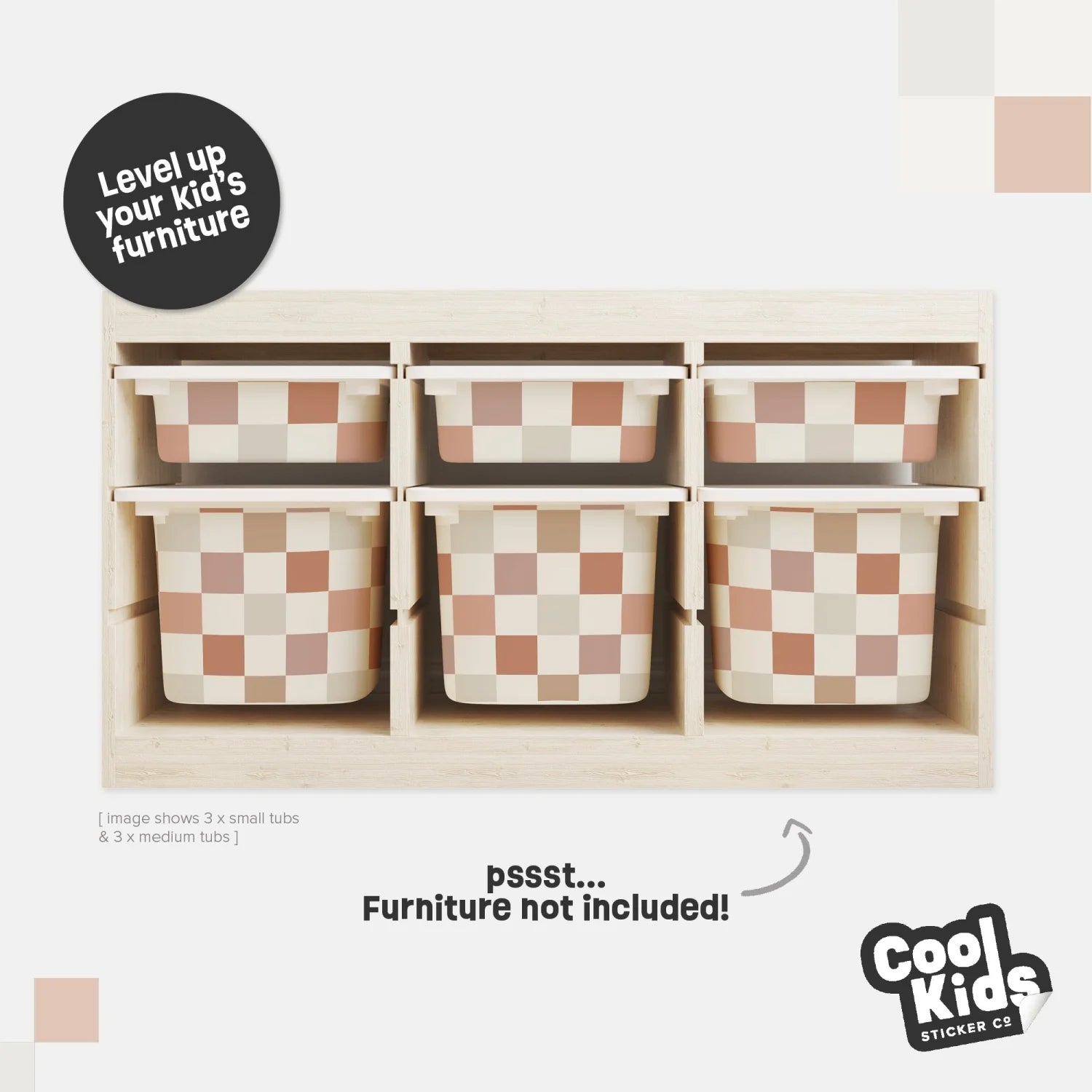 Trofast Tub Checkers Neutral Decals - Furniture Decals