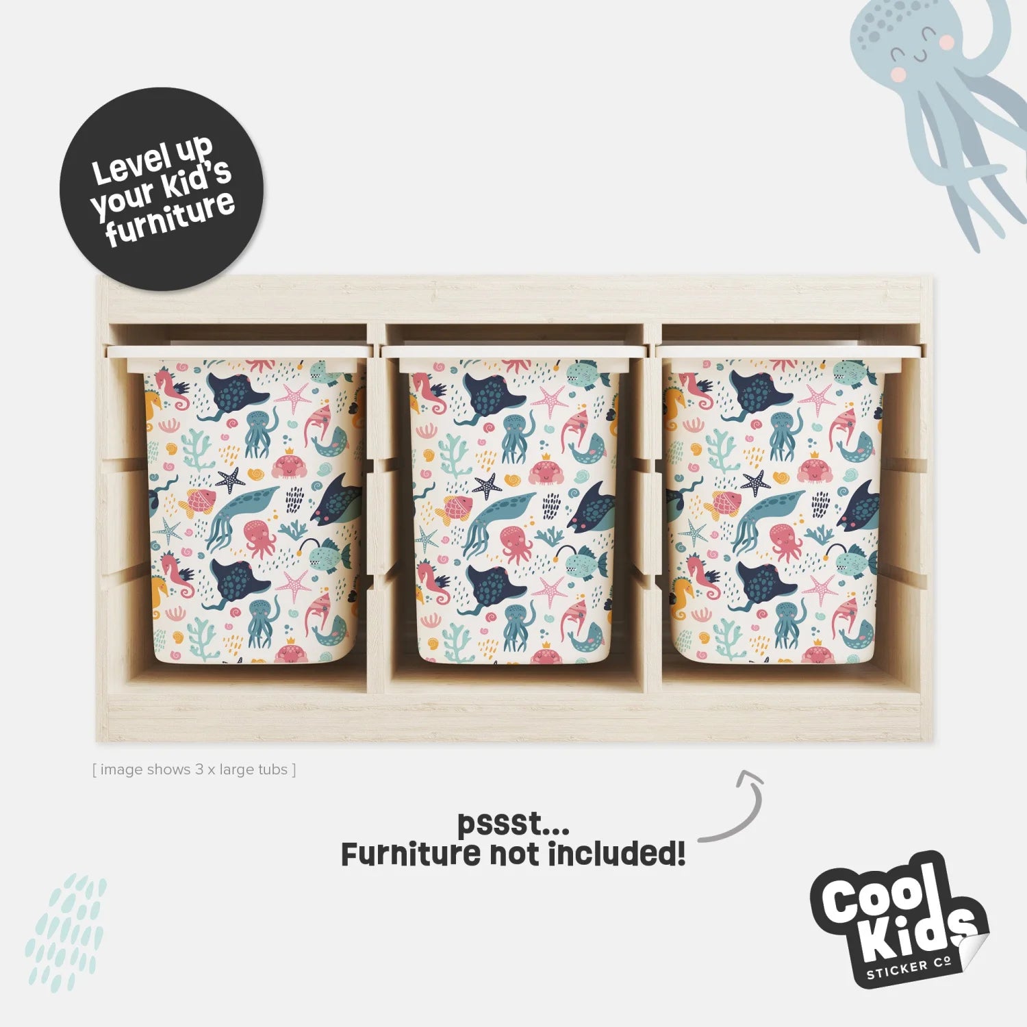 Trofast Tub Cheerful Sea Creatures Decals - Furniture