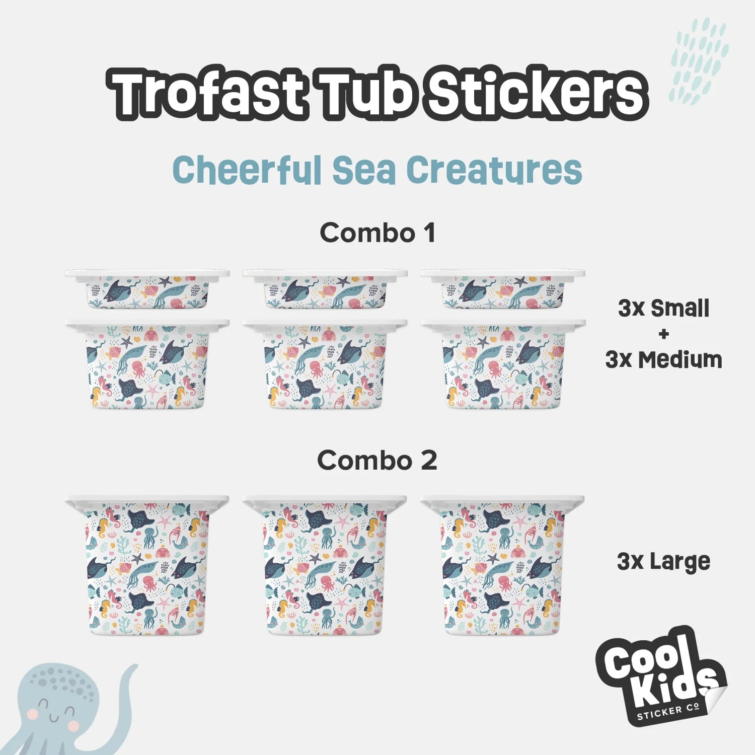 Trofast Tub Cheerful Sea Creatures Decals - Furniture