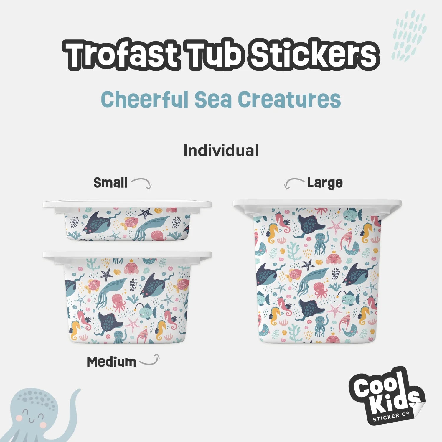 Trofast Tub Cheerful Sea Creatures Decals - Furniture